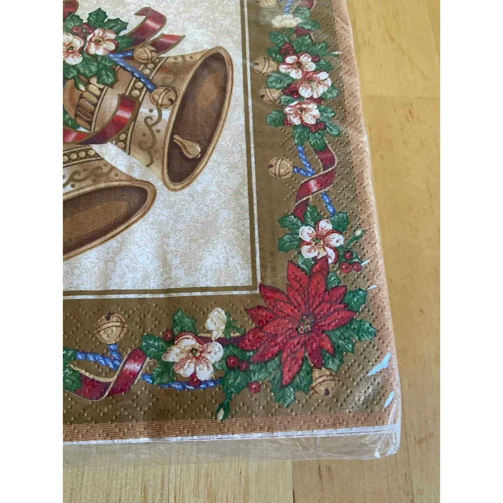Amscan Classic Bell Christmas Luncheon Napkins 36 Count 3-Ply Holiday Poinsettia